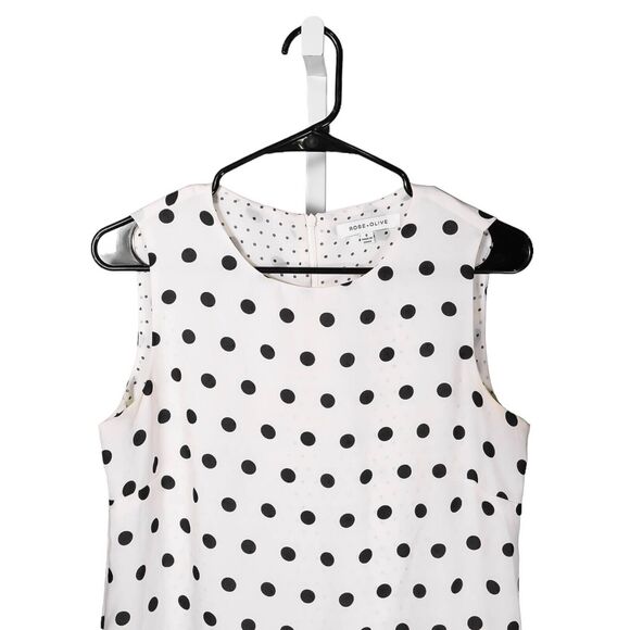 Rose + Olive Women's Blouse Ivory Black Polka Dot Sleeveless Lined Layered Top S - Picture 4 of 8